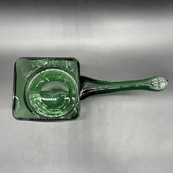 Vintage Green Art Glass Scoop Pan Handmade Square Planter Dish Applied Handle - Picture 6 of 13